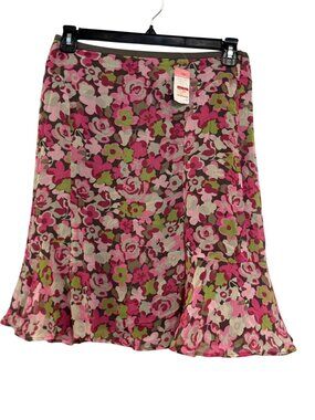 Sigrid Olsen Floral A-Line Skirt 8P Pink Green Brown Polyester Petite New